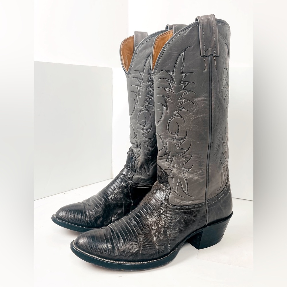 Nocona Texas 2 Tone Gray silver Teju Lizard women’s  Boots 7D